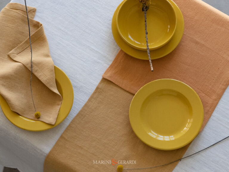 Elegant Linen Table Runner And Centerpiece In Pumpkin Corn Color